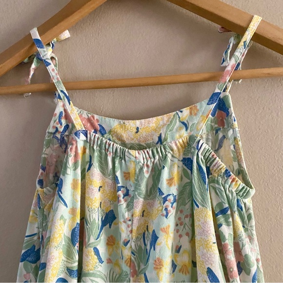 Nordstrom Girl's Linen Blend Wide Leg Floral Overalls Pockets Tie Straps Size 8 - Picture 4 of 13